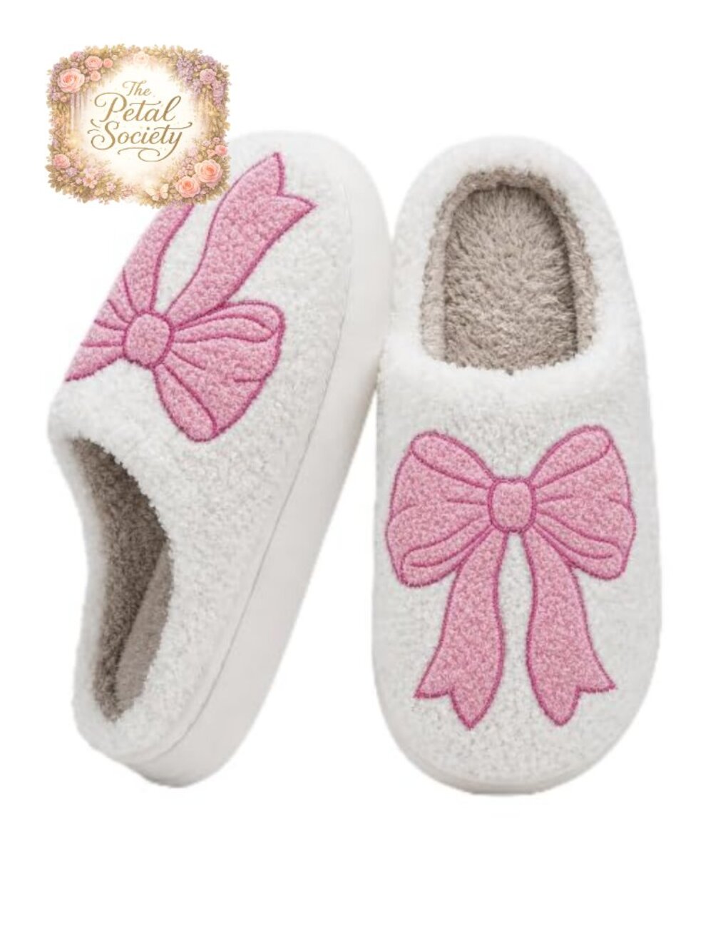 Women's Bow Slippers Fuzzy Non Slip Sole Cute House Shoes
